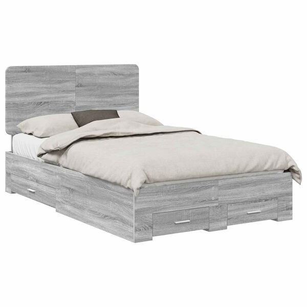 vidaXL Cadru de pat cu headboard Gri Sonoma 120 x 190 cm Lemn compozit