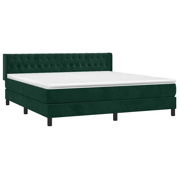 vidaXL Pat box spring cu saltea, verde &icirc;nchis, 160x200 cm, catifea