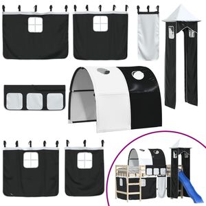 vidaXL Perdele pentru pat etajat cu tunel și turn, alb și negru