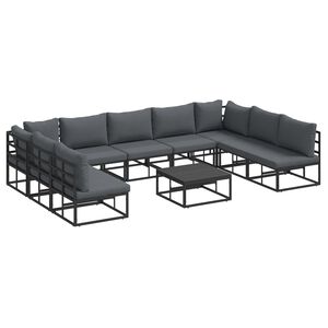 vidaXL Set de canapele pentru grădină 10 buc. Negru Aluminiu