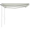 vidaXL Copertină retractabilă automat, cu st&acirc;lpi, crem, 4x3,5 m