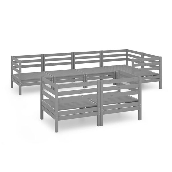 vidaXL Set mobilier de grădină, 7 piese, gri, lemn masiv de pin