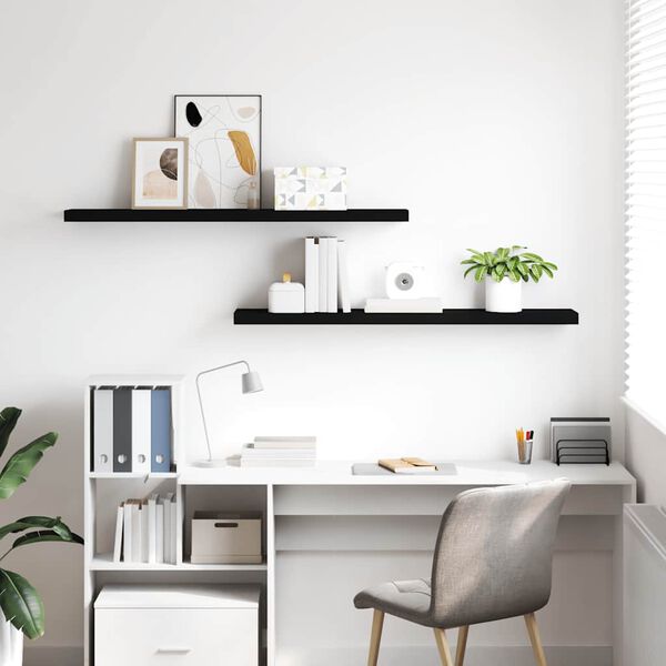 vidaXL Rafturi de perete suspendate 2 buc., negru 120x23,5x3,8 cm, MDF