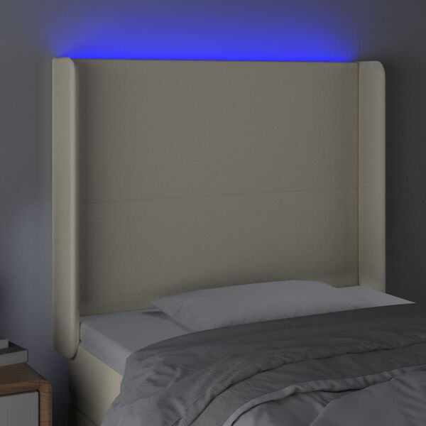 vidaXL Tăblie de pat cu LED, crem, 83x16x118/128 cm, piele ecologică