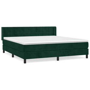 vidaXL Pat box spring cu saltea, verde &icirc;nchis, 160x200 cm, catifea