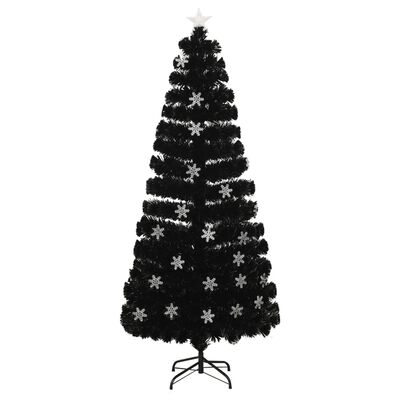 vidaXL Brad Crăciun cu LED fulgi de zăpadă, negru 180 cm fibră optică