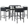 vidaXL Set mobilier bar de grădină cu perne, 5 piese, negru, poliratan