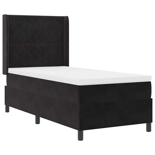 vidaXL Pat cu arcuri cu saltea cu headboard Negru 100 x 200 cm Catifea