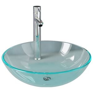 vidaXL Chiuvetă baie cu robinet/scurgere tip push, transparent, sticlă