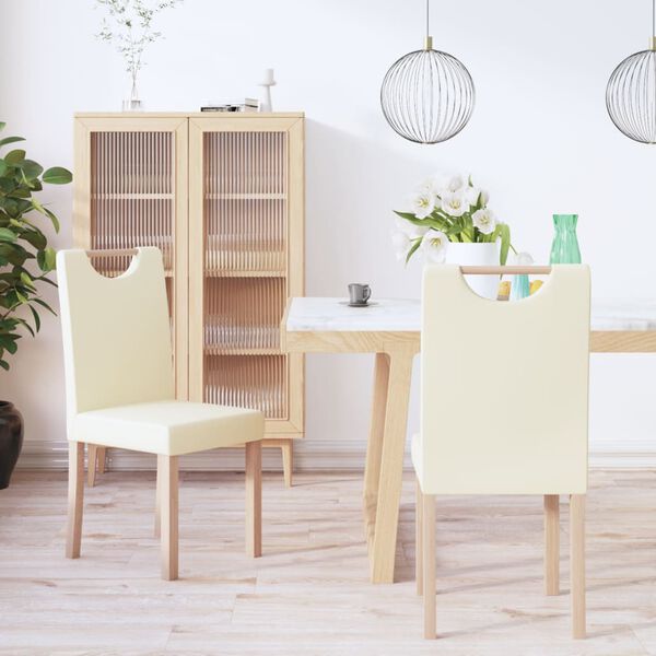 vidaXL Scaune de bucătărie, 2 buc., crem, piele ecologică