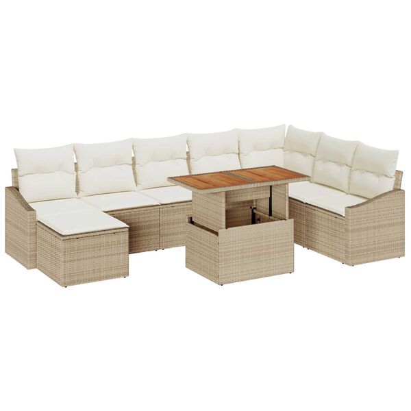 vidaXL Set de canapele pentru grădină 9 pcs Bej Rattan poli