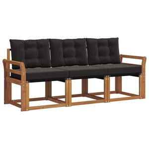 vidaXL Set de canapele de exterior cu pernă 3 pcs Natural și Negru