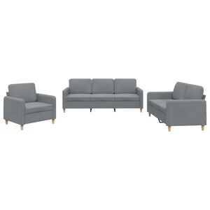 vidaXL Set de canapele cu perne, 3 piese, gri deschis, textil
