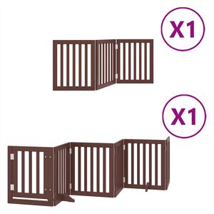 vidaXL Poartă c&acirc;ini pliabilă cu ușă 9 panouri maro, 450 cm, lemn plop