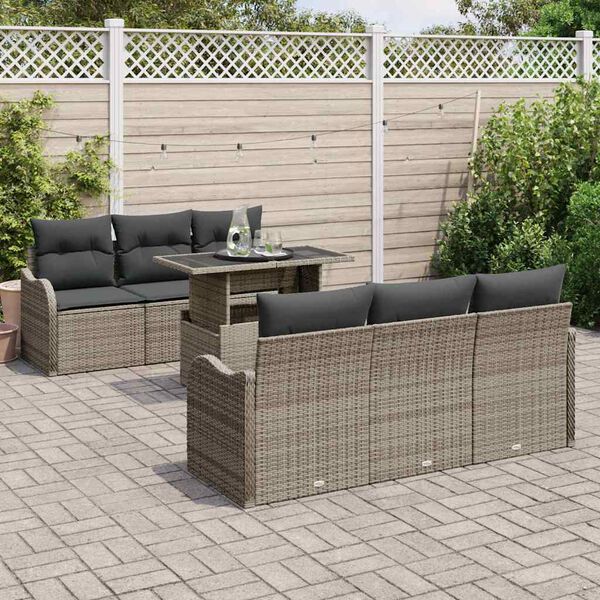 vidaXL Set de canapele pentru grădină cu pernă 7 pcs Gri Rattan poli