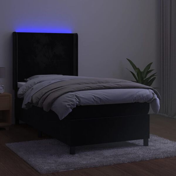 vidaXL Pat continental cu saltea și LED, negru, 80x200 cm, catifea