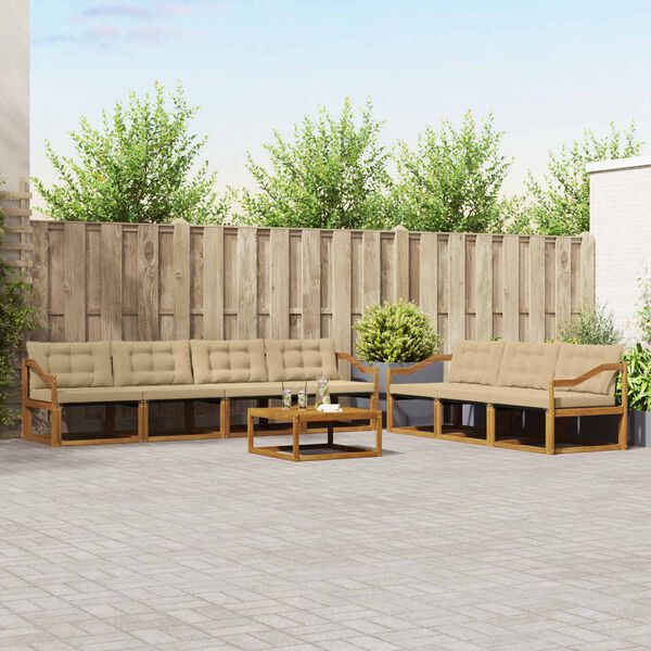 vidaXL Set de canapele de exterior cu pernă 8 pcs Natural și Bej