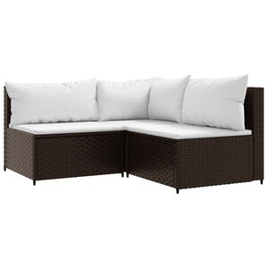 vidaXL Set mobilier de grădină cu perne, 3 piese, maro, poliratan