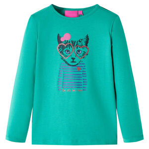vidaXL Tricou de copii cu m&acirc;neci lungi, verde aprins, 104