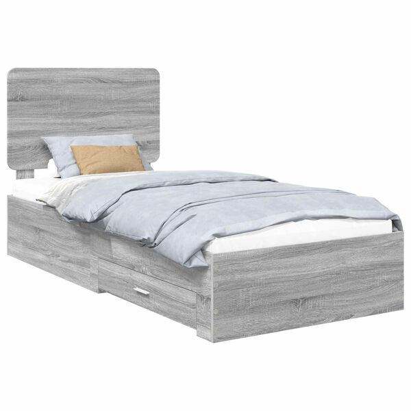 vidaXL Cadru de pat cu headboard Gri Sonoma 75 x 190 cm Lemn compozit