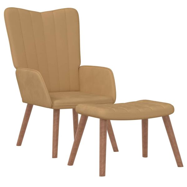 vidaXL Scaun de relaxare cu taburet, maro, catifea