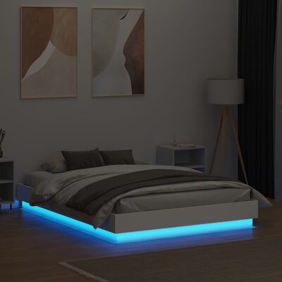 vidaXL Cadru de pat cu lumini LED, alb, 135x190 cm