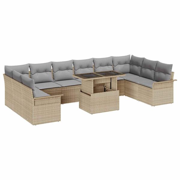 vidaXL Set de canapele pentru grădină cu pernă 11 pcs Bej Rattan poli