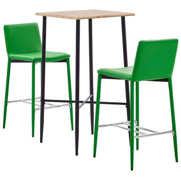 vidaXL Set de mobilier de bar, 3 piese, verde, piele ecologică