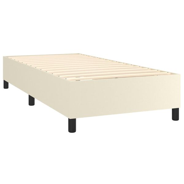 vidaXL Pat box spring cu saltea, crem, 100x200 cm, piele ecologică