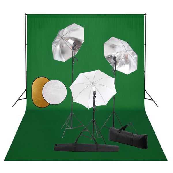 vidaXL Set studio foto cu lămpi, umbrele, fundal și reflector