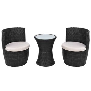 vidaXL Set mobilier bistro cu perne, 3 piese, negru, poliratan