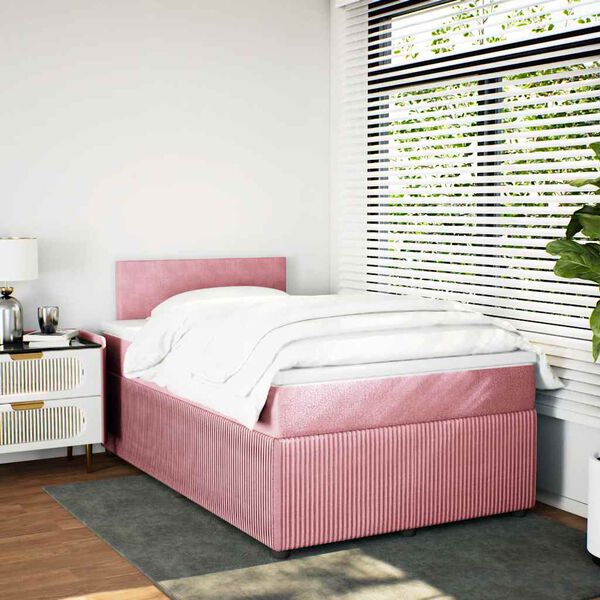 vidaXL Pat box spring cu saltea, roz, 120x200 cm, catifea