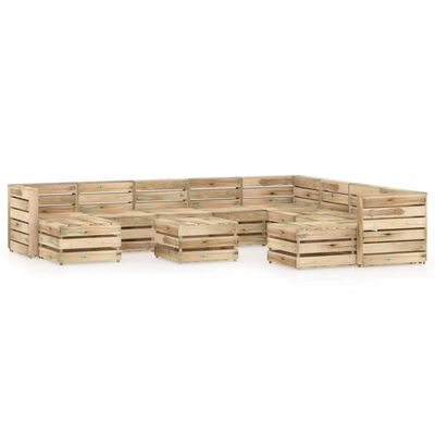 vidaXL Set mobilier de grădină, 11 piese, lemn de pin verde tratat