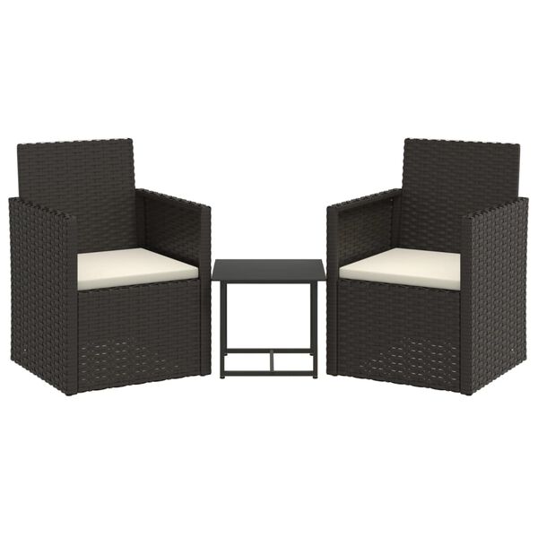 vidaXL Set mobilier de exterior cu perne, 3 piese, negru, poliratan