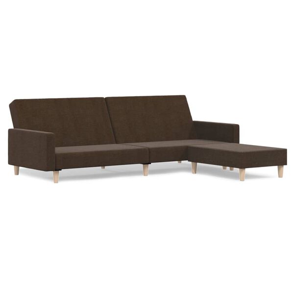 vidaXL Canapea extensibilă cu taburet, cu 2 locuri, maro, textil
