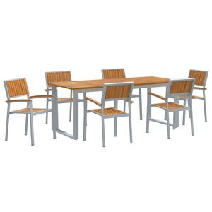 vidaXL Set de masă pentru grădină 7 pcs Gri Lemn Solid de Acacia