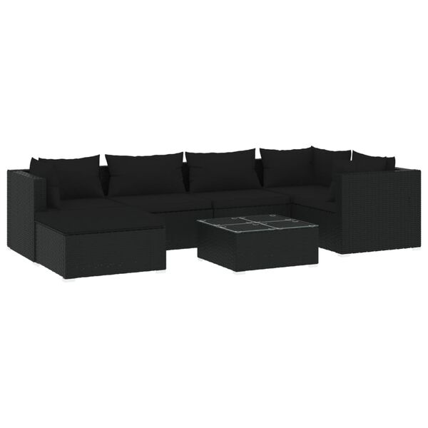 vidaXL Set mobilier de grădină cu perne, 7 piese, negru, poliratan