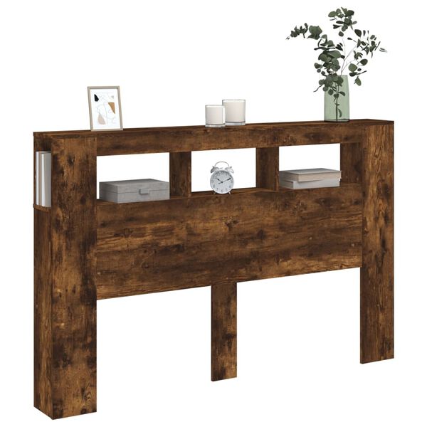 vidaXL Tăblie de pat cu LED, stejar fumuriu, 160x18,5x103,5 cm, lemn