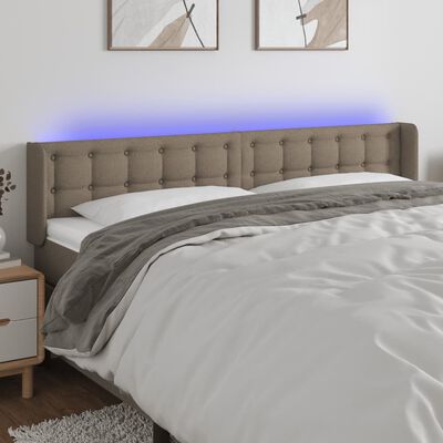 vidaXL Tăblie de pat cu LED, gri taupe, 163x16x78/88 cm, textil
