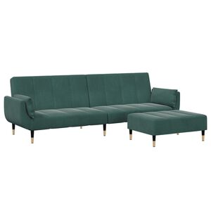 vidaXL Canapea extensibilă cu taburet, 2 locuri, verde &icirc;nchis, catifea