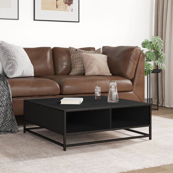 vidaXL Măsuță de cafea, negru, 80x80x30 cm, lemn prelucrat și metal