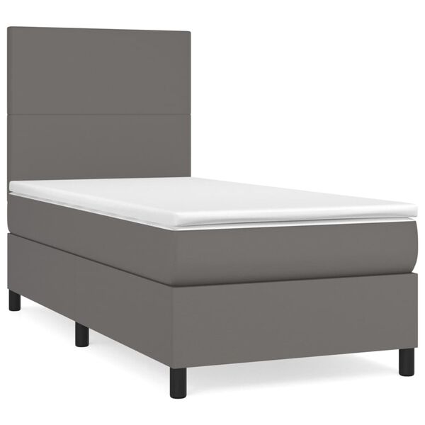 vidaXL Pat box spring cu saltea, gri, 100x200 cm, piele ecologică
