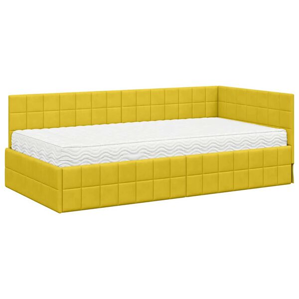 vidaXL Cadru de pat colțar cu saltea cu headboard 2 pcs Galben Catifea