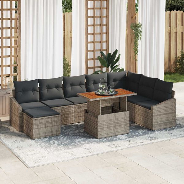 vidaXL Set de canapele pentru grădină 9 pcs Gri Rattan poli