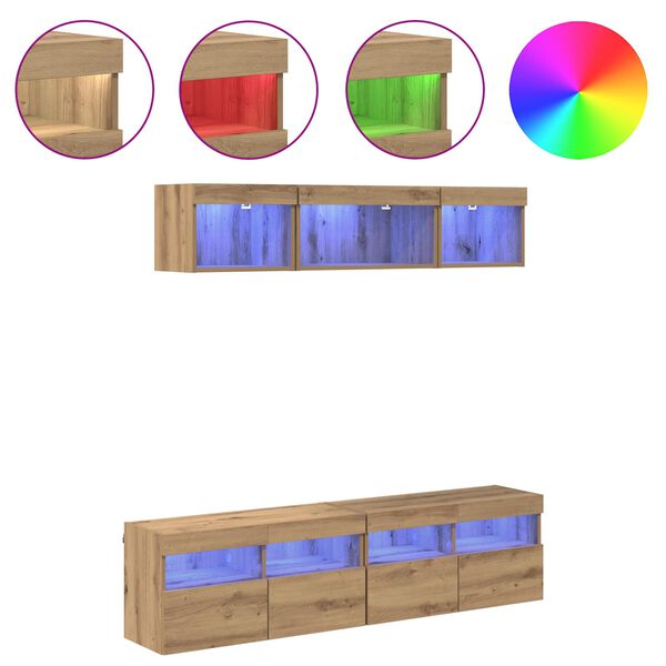 vidaXL Unități TV de perete cu LED cu led 5 pcs Stejar Artizanal