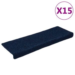 vidaXL Covorașe autoadezive pentru scări, 15 buc., 65x21x4 cm, margini dreptunghiulare, bleumarin