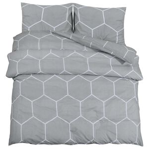 vidaXL Set cu husă de pilotă, gri și alb, 140x200 cm, bumbac