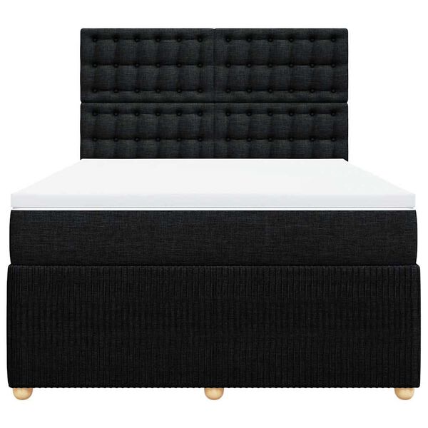 vidaXL Pat box spring cu saltea, negru, 160x200 cm, textil