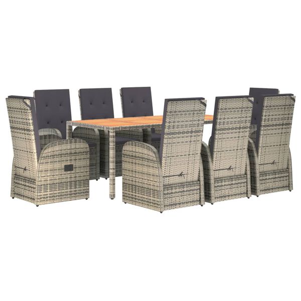 vidaXL Set mobilier grădină cu perne, 9 piese, gri, poliratan