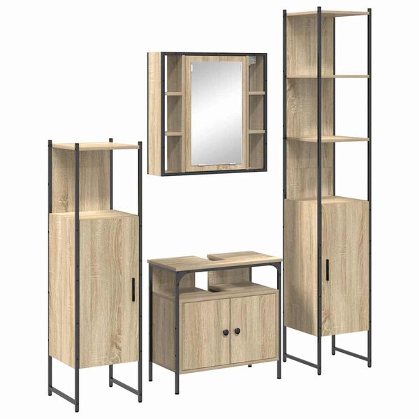 vidaXL Set de mobilier pentru baie 4 pcs Stejar Sonoma Lemn compozit